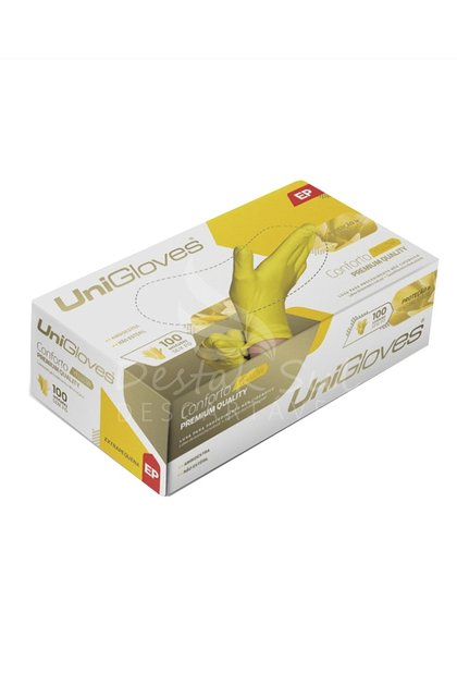 caixa luva de latex para procedimento amarela sem po unigloves com 100 unidades
