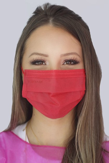 mascara descartavel vermelha com elastico color destak com 50 unidades 2