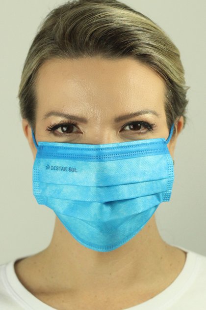 mascara descartavel cirurgica azul royal com elastico color destak com 50 unidades 12