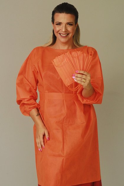 avental descartavel laranja manga longa tnt 40g com 5 unidades 5